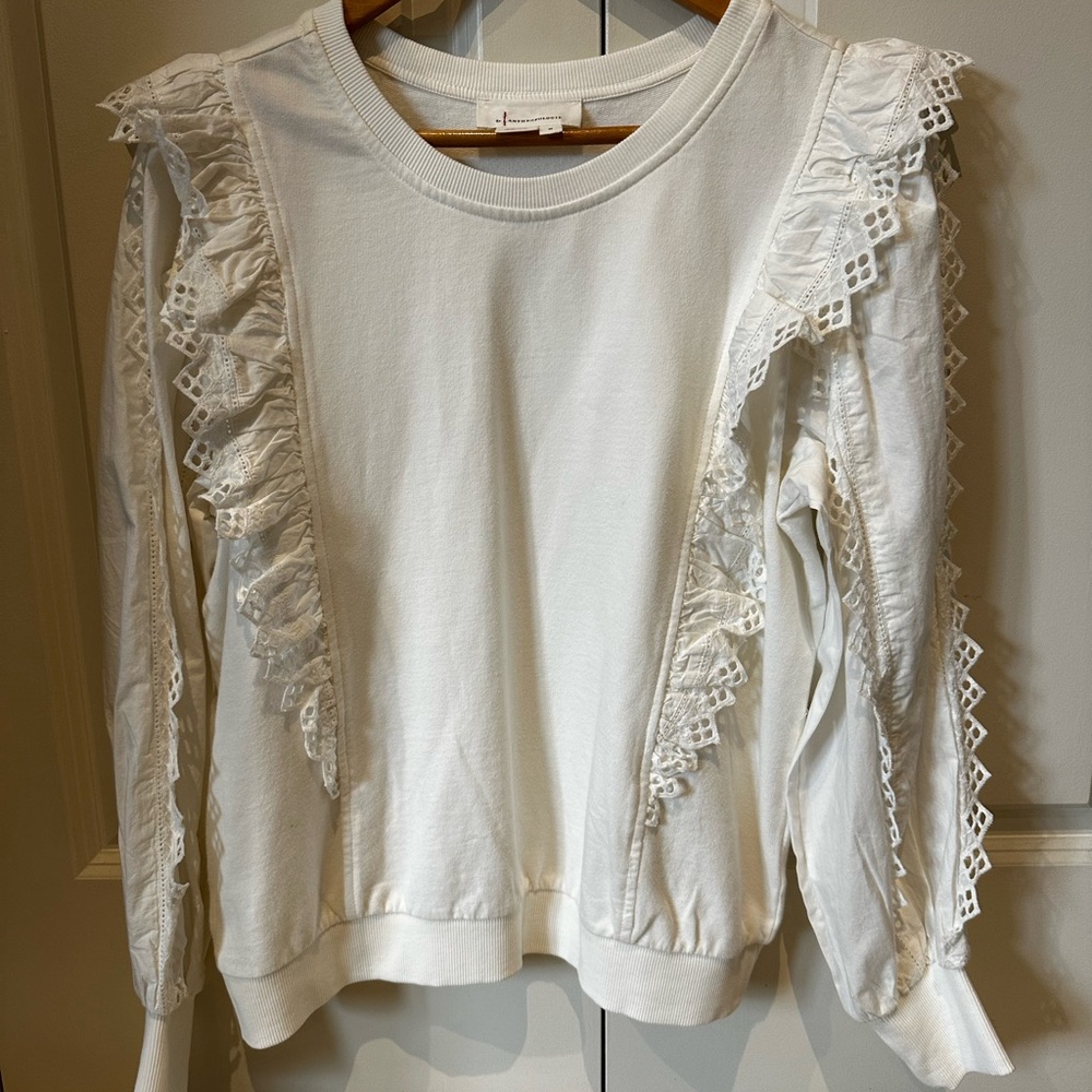 Anthropologie white ruffle sweatshirt